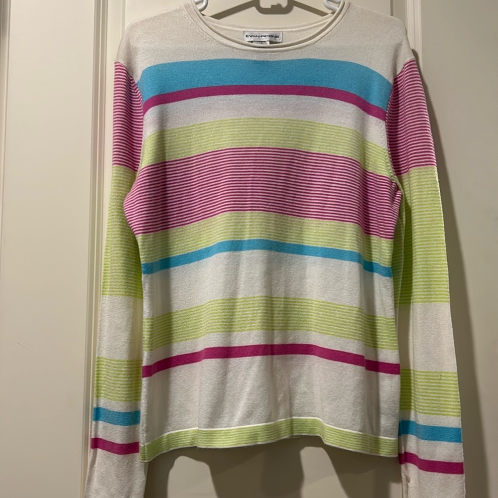 Evan-Picone pullover pastel colors crewneck Sweater preppy long sleeves size L